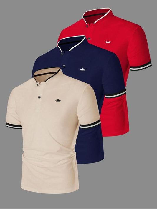 Men'S Regular Fit Contrast Trim Polo Shirt, Casual Short Sleeve Half Zip Top for Summer, Fashion Men'S Clothes for Daily Wear, Mens Clothing