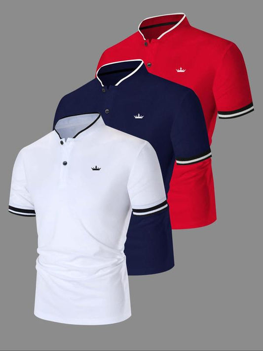 Men'S Regular Fit Contrast Trim Polo Shirt, Casual Short Sleeve Half Zip Top for Summer, Fashion Men'S Clothes for Daily Wear, Mens Clothing