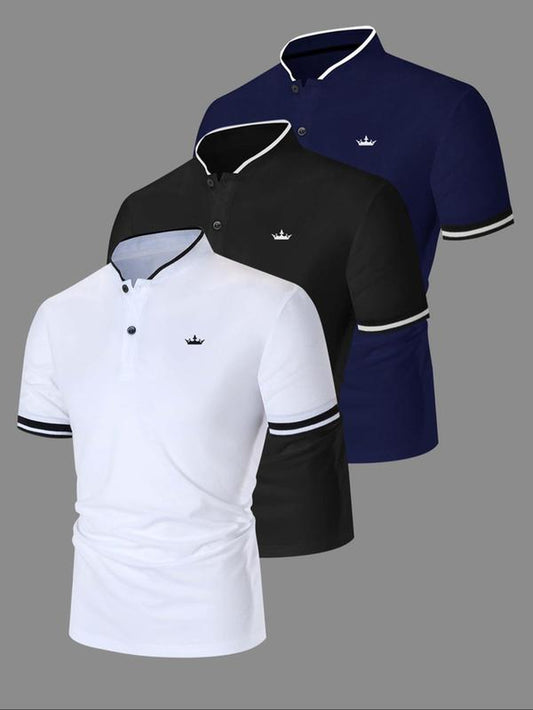 Men'S Regular Fit Contrast Trim Polo Shirt, Casual Short Sleeve Half Zip Top for Summer, Fashion Men'S Clothes for Daily Wear, Mens Clothing