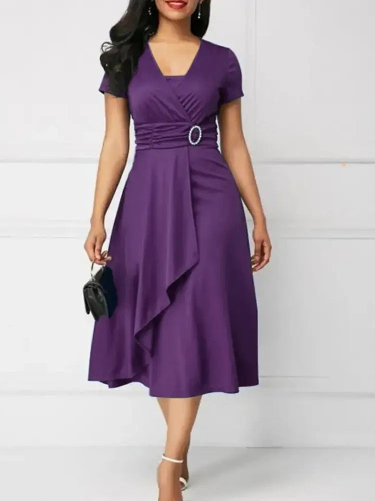 Elegant Asymmetric Hem Midi Dress - Ricks Fashion