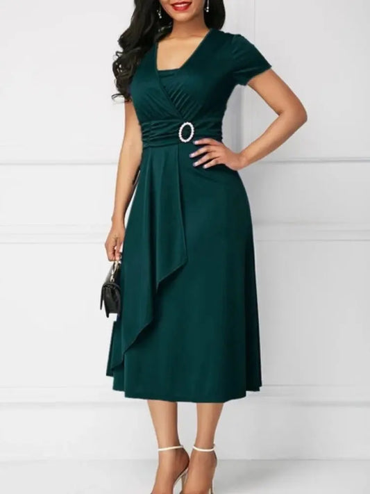 Elegant Asymmetric Hem Midi Dress - Ricks Fashion