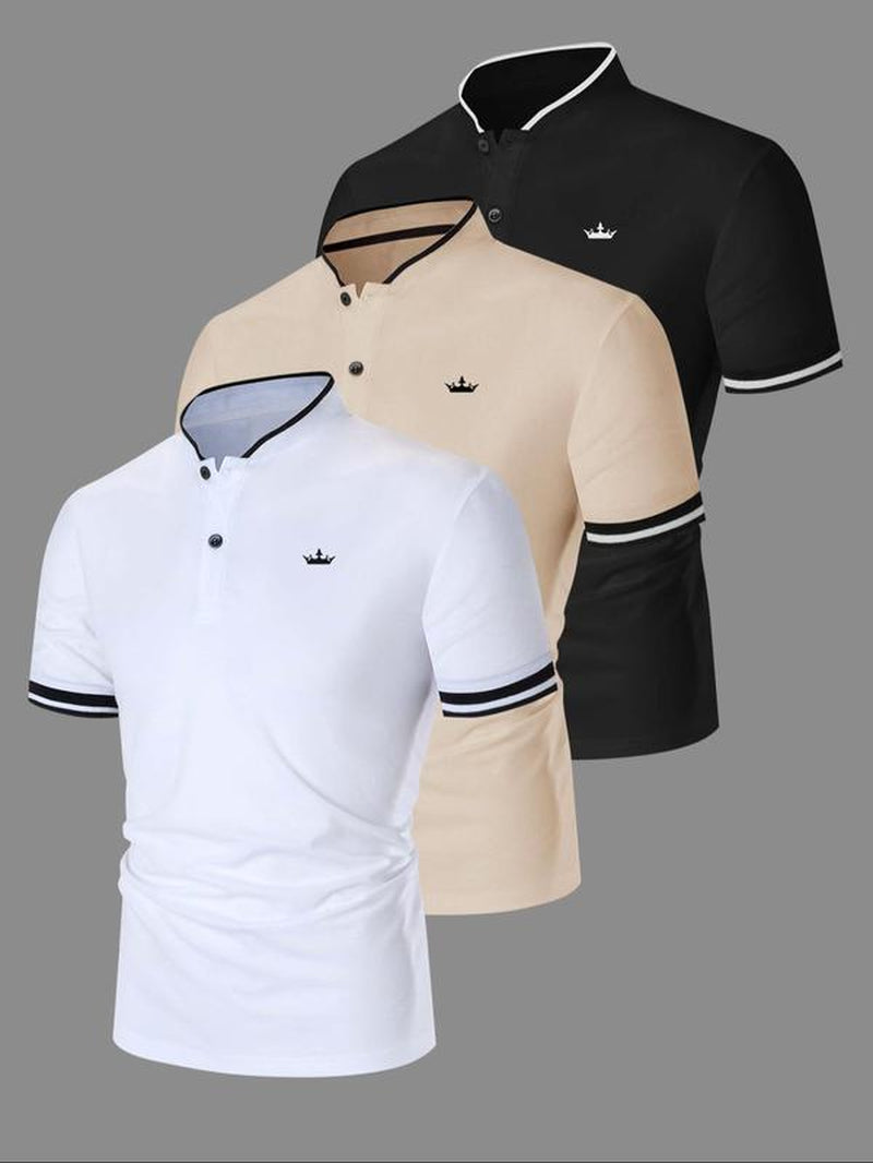 Men'S Regular Fit Contrast Trim Polo Shirt, Casual Short Sleeve Half Zip Top for Summer, Fashion Men'S Clothes for Daily Wear, Mens Clothing