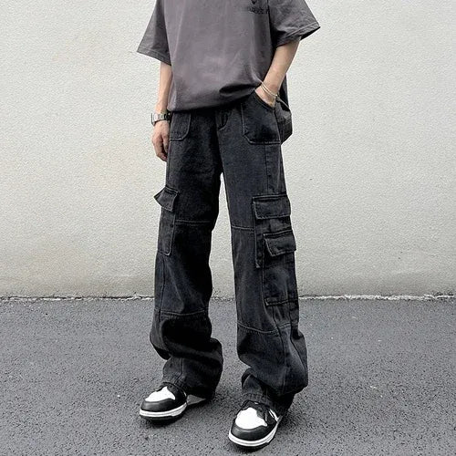 American Retro Multi Pocket Vintage Jeans for Men
